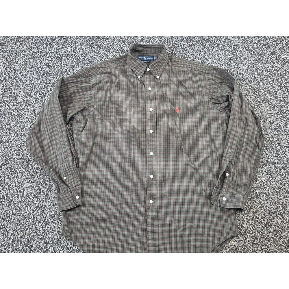 Ralph Lauren Polo Men's Medium Classic Fit Green Plaid Long Sleeve Button Down‎